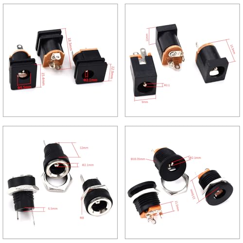 Conector de montaje en panel de 2 pines y 3 pines CC 5,5 x 2,1 mm con tuerca 3