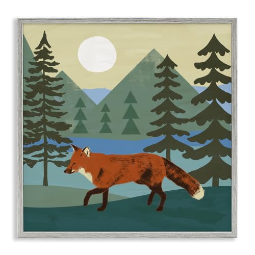 'Red Fox Running Forest Distant Mountains'| Framed Giclee Art