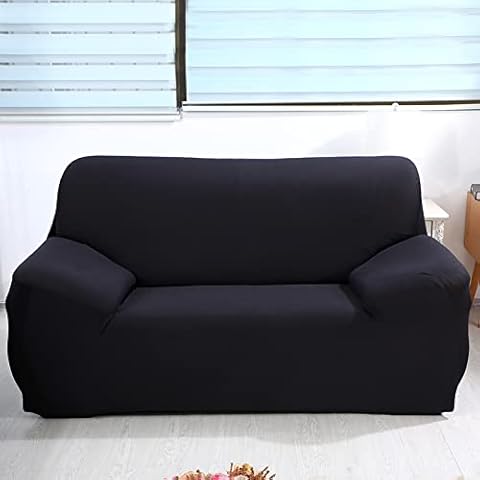 OKYUK Sofa Covers 2 Seater Sofa Slipcovers Soft Stretch Couch Covers Non Slip Loveseat Universal Fitted Sofa Protector with 1 Pillowcase (2 Seater, Black) Cover