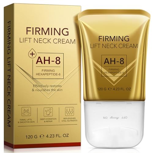 AH-8 Firming Neck Cream for Skin Body Care 4.23Oz Neck Tightening Cream with Roller Lifting & Tightening Loose Skin Reduces Wrinkles and Fine Lines Facial Moisturizer(Golden)