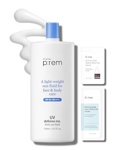 MAKEPREM Defense Me Daily Vegan Sun Fluid Non-greasy Calming Hydrating SPF 50+PA++++ Sunblock Reef-safe UV Broad Protection Sunscreen Blue Ray Sensitive Acne-Prone Oily Skin Face Body Korean Skincare