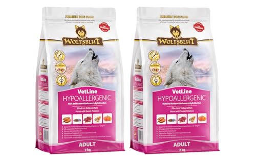 Wolfsblut VetLine Hypoallergenic Pferd 2 x 2kg Trockenfutter – Diät-Alleinfuttermittel für Hunde mit Futtermittelunverträglichkeiten, getreidefrei, mit Pferd & Süßkartoffel