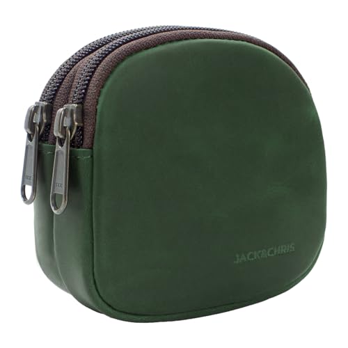 Image of Jack&Chris Coin Purse for Men, Genuine Leather Mini Coin Wallet Zipper Pocket with Back Belt Loop, Coin Bag for Men, Green