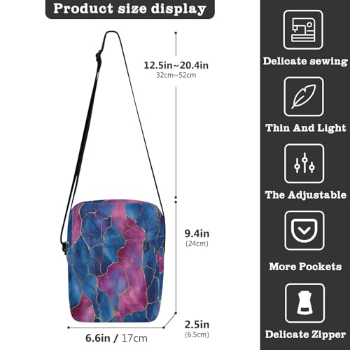 messenger bag Shoulder Crossover Bag Shoulder Handbags Adjustable Strap for work work - Marble Royal Blue Hot Pink3