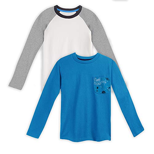 Image of Mightly Boys and Girls' Long Sleeve Raglan Shirt | Organic Cotton, Colorful Casual Stylish Clothes, Soft&Fresh Crew Neck Tee, Set for Toddlers&Kids, Fair Trade Certified 2Pack, Gray&Blue Galaxy, 4T