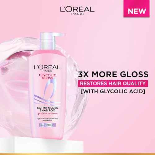 Image of L'Oreal Paris Glycolic Gloss Shine Boosting Shampoo, powered by 3% Glycolic Acid, for dull hair, restores hair quality for gives 3x more gloss, 650ml