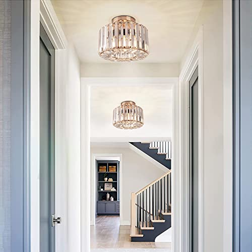Frideko Home Semi Flush Mount Ceiling Light - Crystal Chandelier Hallway Light Fixtures Ceiling Modern Light Fixture Gold Flush Mount Ceiling Light For Entryway Bedroom Bathroom Living Room #TOP3