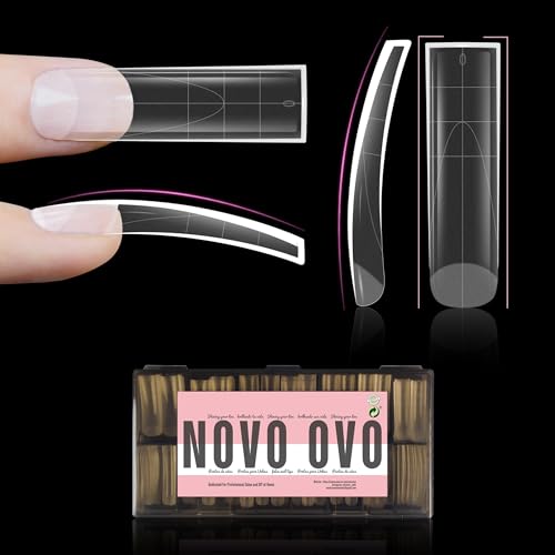 NOVO OVO Halloween XXL Slightly Curved Sharp Square Nail Tip, Extra Thick Natural Curve False Nails Press on, Full Cover Soft Gel Extension Fake Nail Acrylic French Tip Auxiliary Line x 15 Size 240pc