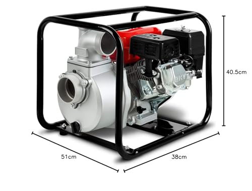 Foto von EBERTH 6,5PS Wasserpumpe mit 60.000l/h und 30m Förderhöhe, 3 Zoll Anschluss, Gartenpumpe Schmutzwasserpumpe mit 4-Takt-Motor und 7m Ansaughöhe, Benzin Pumpe, Seilzugstart, Metallfuß, Tragegriff