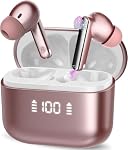 Ecouteurs sans fil, 2026 Bluetooth 5.3 Casques sans fil avec HiFi Stéréo et ENC Le bruit annule Mic, 48H dans les écouteurs d'oreille LED Affichage numérique, IPX7 Bouds d'oreilles, Contrôle de toucher, Android iOS, Rose