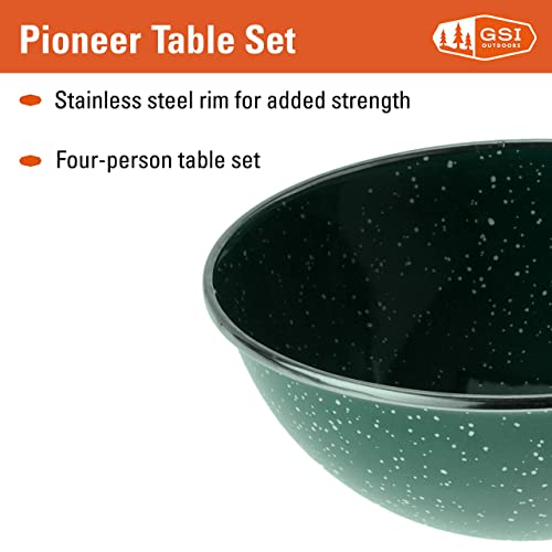 Gsi Outdoors Camp Table Set For 4 I Includes Enamel Pioneer Plates, Bowls, & Coffee Mugs For Camping, Outdoors, Rv #TOP4