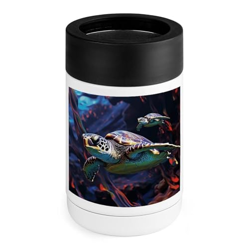Stainless Steel Cooler with Silicone Sleeve, A Colorful Tropical Sea Turtle Print Multipurpose Beverage Chiller for Home, Office, And Outdoor Use