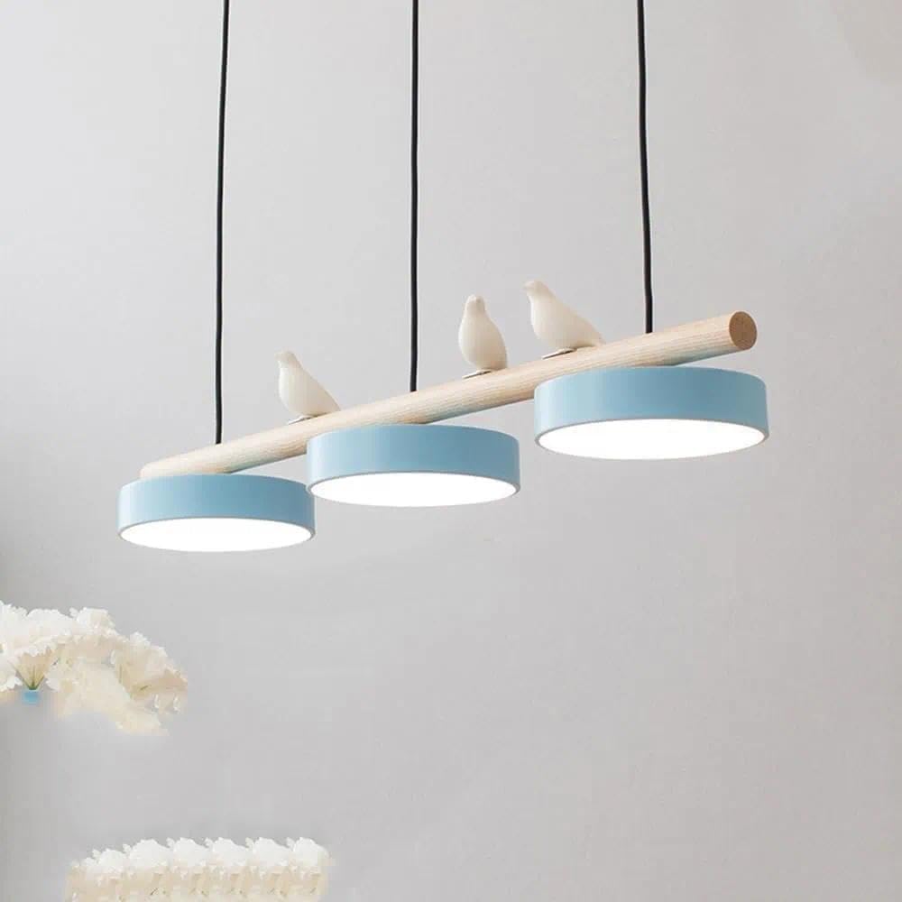KXEcoLife 3-Lights Modern LED Linear Pendant Light, Adjustable Dimmable Chandelier for Kitchen Island, Mid Century Nordic Hanging Lamp Dining Room and Farmhouse Decor(Blue)