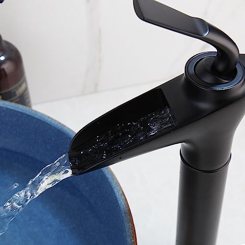 Grifo de lavabo alto cromado monomando con caño de cascada para baño moderno 4