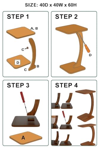 Image of Modern C-Shaped Side Table for Sofa & Bed - Multi-Purpose Laptop Table, Snack Holder, Book & Plant Stand - Compact & Sturdy Bedside Table (Brown) (White 1)