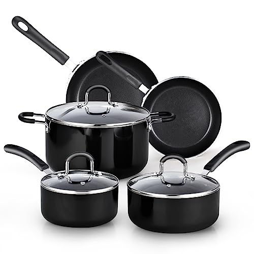 Cook N Home Pots and Pans Nonstick Kitchen Cookware Sets include Saucepan Frying Pan Stockpots 8-Piece, Heavy Gauge, Stay Cool Handle, Black Cook N Home Pots and Pans Nonstick Kitchen Cookware Sets include Saucepan Frying Pan Stockpots 8-Piece, Heavy Gauge, Stay Cool Handle, Black