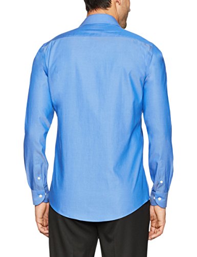 Amazon Brand - Buttoned Down Men's Slim-Fit Spread Collar Pinpoint Non-Iron Dress Shirt, French Blue, 17