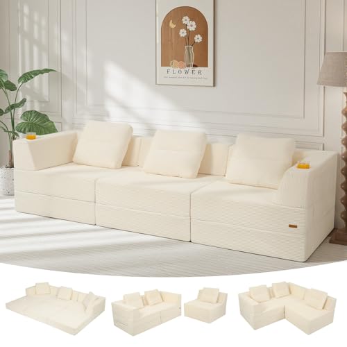 Image of COMAX Futon Sofa Bed, Convertible Sofa Bed, Folding Boneless Couches | Boneless Couch for living room, Fold Out Small Foldable Loveseat Floor Sleeper Mattress Lounge Space‑Saving, 3 Seater 106 inch