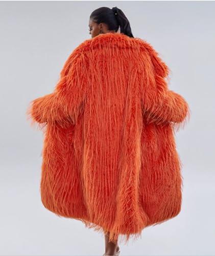 Orange Women's Long Warm Faux Fur Fashion Coat Overcoat Fur Sweater Jacket Outwear3