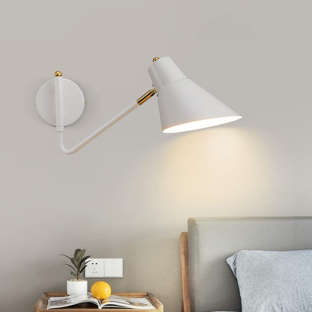ZBZFGE Lámpara de Pared de Brazo Largo de Metal con Interruptor de Encendido/Apagado de Cable enchufable, Aplique de Pared de Lectura con Brazo oscilante E27, luz Nocturna Junto a la Cama para