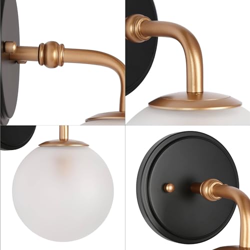 Image of KSANA Sconces Wall Lighting, 1-Light Black and Gold Indoor Wall Sconce Light with Frosted Glass Globe, Wall Sconces for Bedroom, Bathroom, Living Room, Kitchen