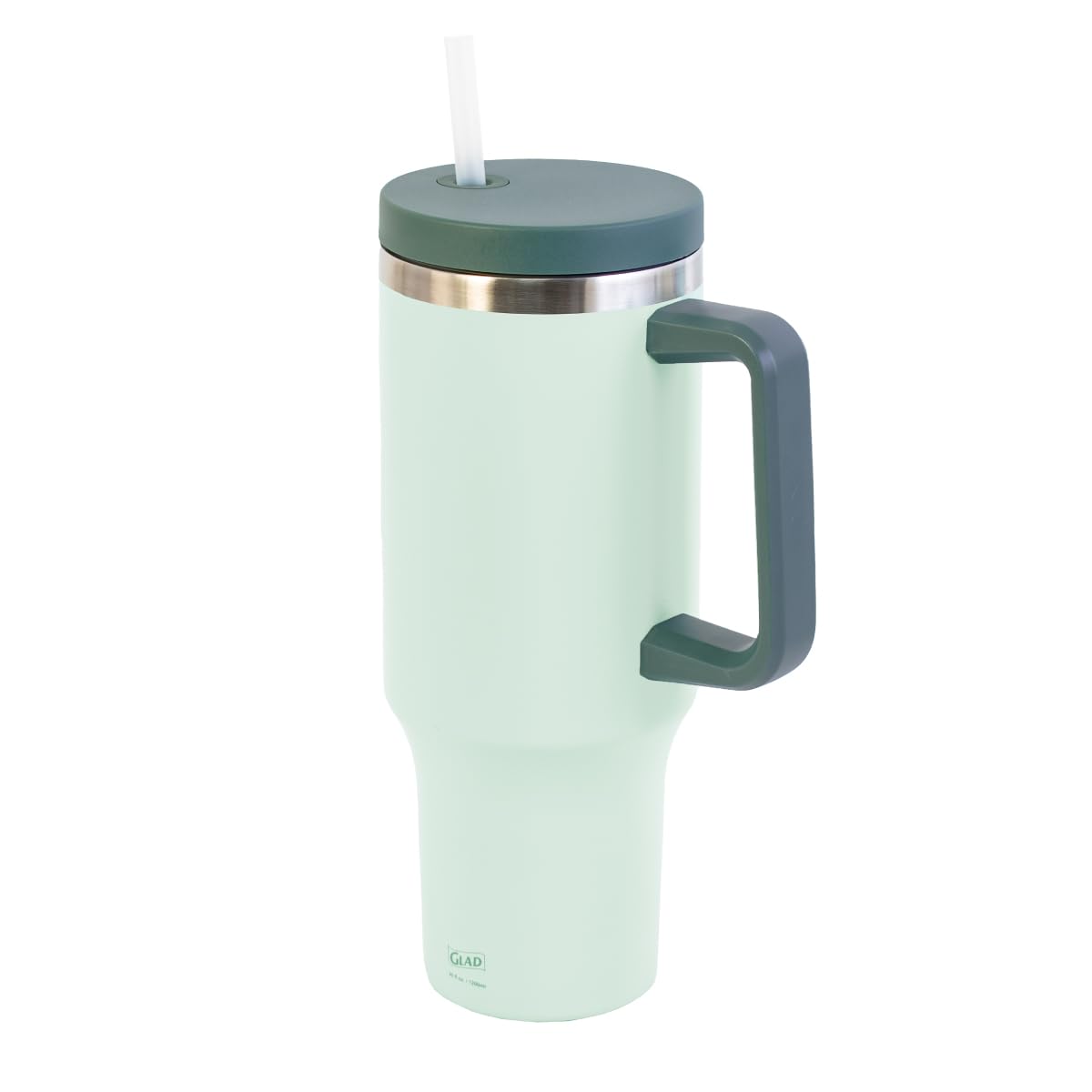 Glad Pioneer Stainless Steel Tumbler with Lid and Straw - Double Walled Insulated Cup with Handle - Leak Resistant & Cup Holder Compatible, Drinks Stay Cold All Day, 40oz, Green
