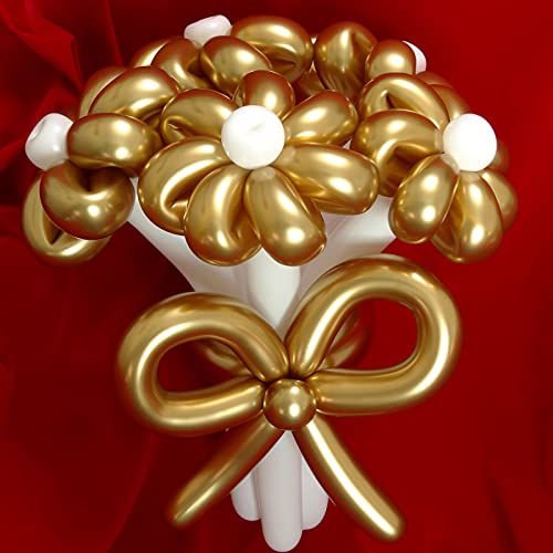 Image of Skylety 50 Pieces Long Balloons 260 Twisting Animal Metallic Latex Balloons DIY Modelling for Birthday Wedding Engagement Magic Anniversary Festival Party Decoration(Golden)