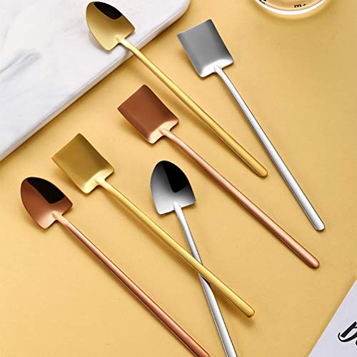 Colher em forma de pá de aço inoxidável Hemoton, 5 peças, mini colheres de chá de café, colher de aç