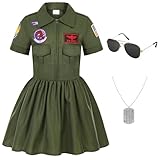 BAURGHOP Fighter Pilot Costume for Girls Flight Suit for Halloween Cosplay Costume (7-8 Years)