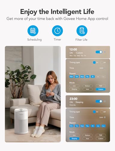 Image of GoveeLife Smart Air Purifier for Home Large Room Up to 1524 sq.ft. | Integrated PM 2.5 Air Quality Sensor,WiFi, with Washable Filter for Smoke, Wildfire, Pet Hair,24dB, White