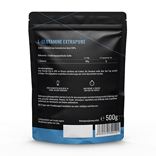 500g Ultrareines L-Glutamin Pulver extra hochdosiert - Glutamin Pulver - Laborgeprüft und vegan – Made in Germany - Neutraler Geschmack