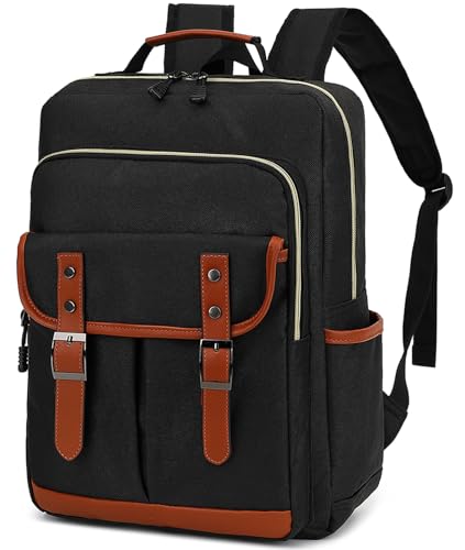 FEWOFJ Laptoprucksack im Vintage-Stil für Damen und Herren, schlank, Schule, Uni, Büchertasche, modischer Tagesrucksack für Reisen, Schwarz