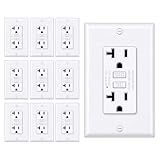 BESTTEN [10 Pack] GFCI Outlets (20A/125V/2500W), Tamper-Resistant GFI Receptacles with LED Indicator, Decor Wall Plates and Screws Included, ETL Certified, White
