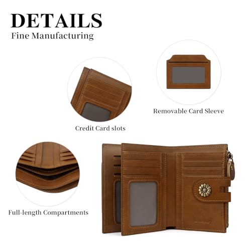 Image of Wallet Women,RFID Blocking Leather Womens Wallet Bifold Compact Card Holder Small Wallet for Women with Removable ID Window zsbrown