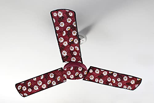 Image of Stylista Waterproof & Dustproof Three Blade Ceiling Fan Cover with attachable Enclosure Set of 3 Fan Covers Floral Pattern Red