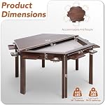Solid Wood Board Game Table for 4-6 Players, Hexagonal Dining/Poker/Card Games Table with Big Play Area, Removable Top, Includes Game Mat, 6*Cup Holders & Hobby Tray, Black Walnut