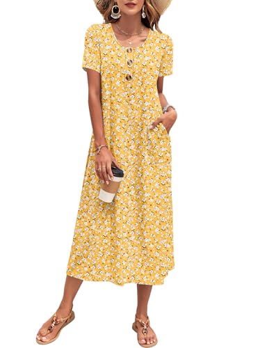 MOLERANI Women's Summer Midi Casual Loose Dress Short Sleeve,YE S Floral,S