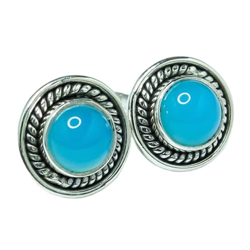 Boucles d'oreilles calcédoine naturelle et argent 925 au raffinement minimaliste