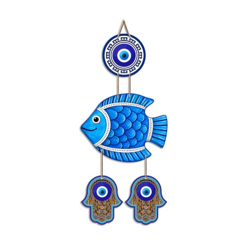 Image of Artvibes Lucky Fish Wall Decor for Home Entrance | Evil Eye Hanging for Positive Energy & Protection | MDF Vastu Decorative Art for Living Room | Bedroom | Office & Main Door | Gift Item (WH 8538N)