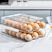Egg holder for fridge, Egg organizer for refrigerator, Automatic Rolling Egg Container, Egg storage Container Organizer, Clear Plastic Egg Tray, Egg dispenser, Egg rack Double-layers