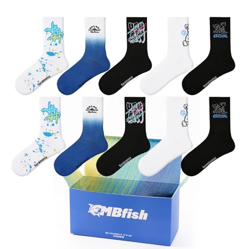 Novelty Socks Super Value 5 Pairs Set for Men & Boys - Sporty Mid Calf Socks - Casual Cotton Gradient