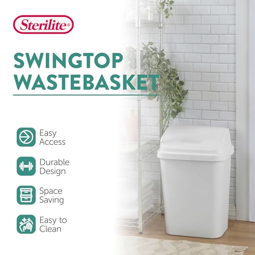 Sterilite Swing Top Wastebasket, Trash Can, 7.8 Gallon, White, 6-Pack - image 2