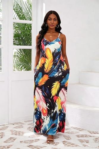 Image of vunahzma Womens Casual Fashion Sleeveless Plus Size Loose Long Sexy Maxi Dress with Pockets