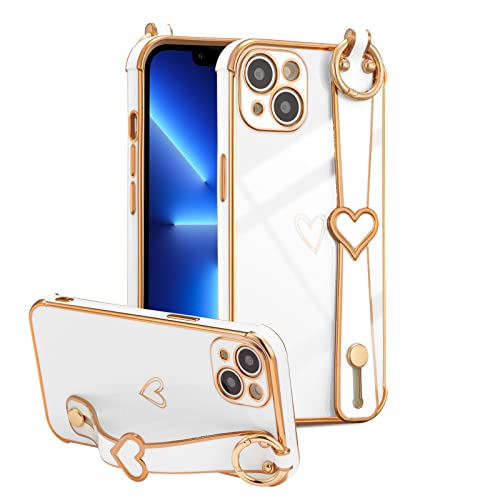 Custodia ZTOFERA Con Cinturino Da Polso Per IPhone 11 – Silicone Morido Con Motivo Cuore E Supporto A Cavalletto (Bianco) - 4