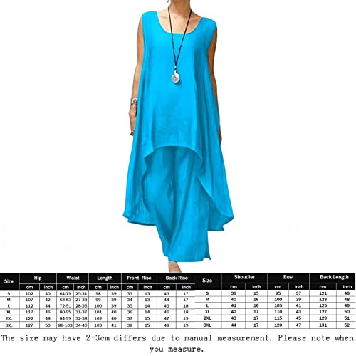 Womens Cotton Linen Tracksuit 2 Piece Set Sleeveless Tops Wide Leg Pants Sets Oversize Casual Linen Tracksuit Outfits #TOP6