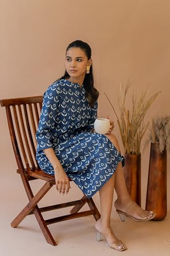 Image of MIRCHI FASHION Women's Cotton Relaxed Fit A Line A- Line Printed Princess Line Kantha Work Kurti Only