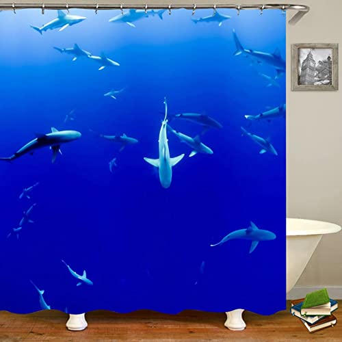 Rideau de douche polyester 180x200cm KnSam bleu lavable avec anneaux