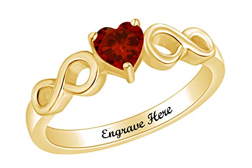 AFFY Personalized Infinity Promise Ring with Heart Simulated Birthstones in 14k Yellow Gold Over Sterling Silver