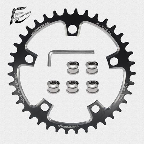VHXNPCRAO Bike Chainring 38T Black, 110BCD Round Narrow Wide Chainring, 36-60T Single Bicycle Chain Ring for 8-12 Speed Road Bike (Black, 38T) - Thumbnail 2