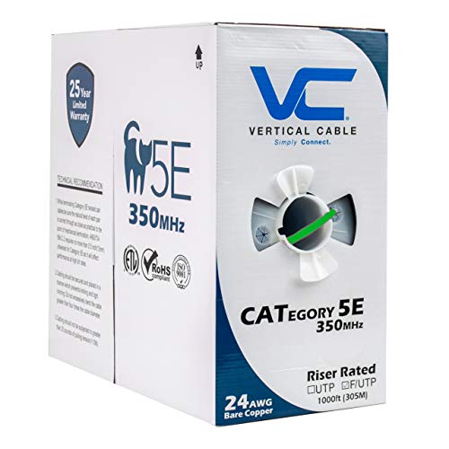 Vertical Cable Cat5E, 350 Mhz, Shielded, 24Awg, Solid Bare Copper, 1000Ft, Bulk Ethernet Cable, Green #TOP9